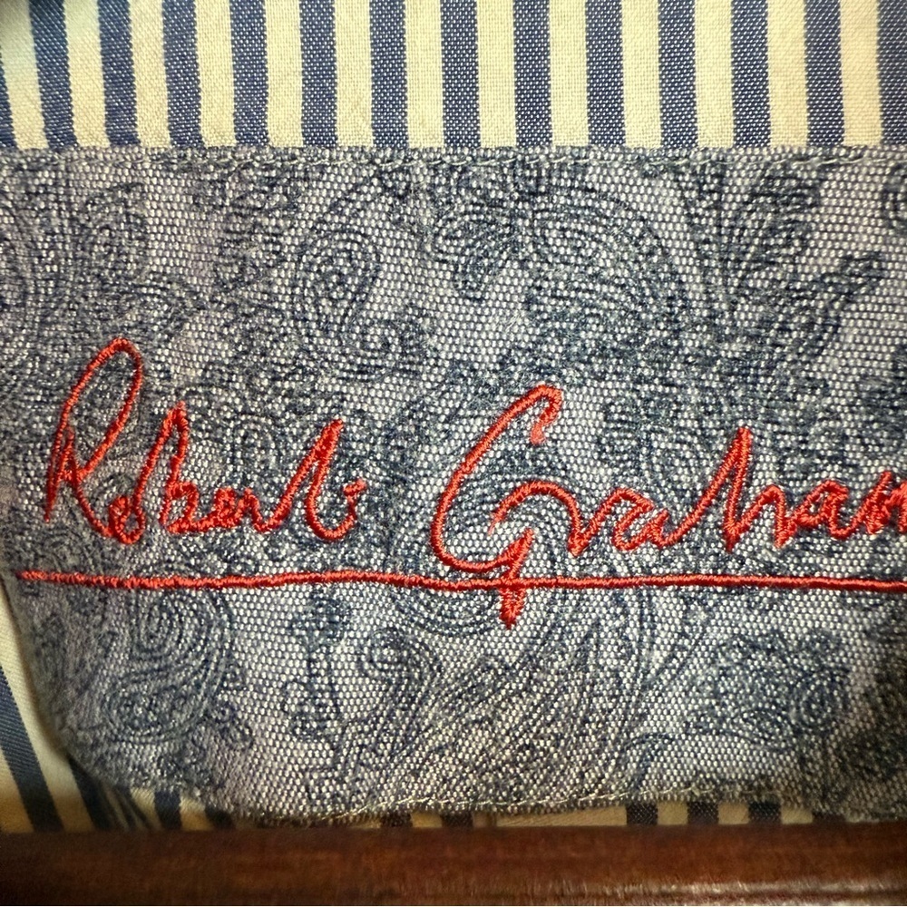 Robert Graham | Blue and White Striped Button Down Shirt | Sz L - Picture 4 of 8